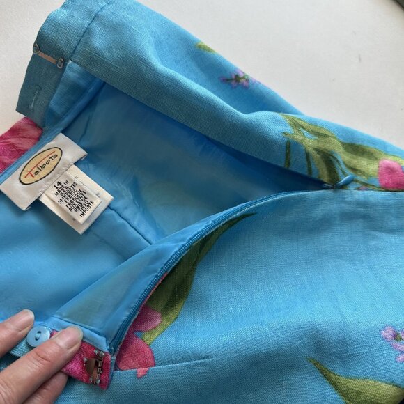 Talbots Womens Floral Capri Pants Size 14 Blue Pink Linen Blend Lightweight XL - Picture 8 of 12